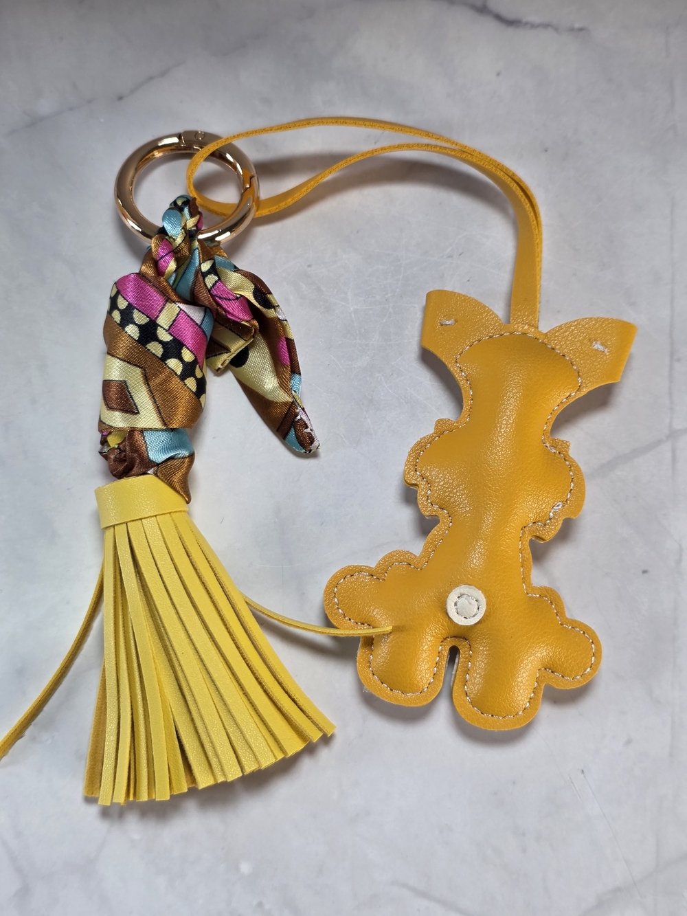 Cute Yellow Schnauzer Dog Bag Charm Tassel & Twilly Scarf Keychain - Picture 2 of 2